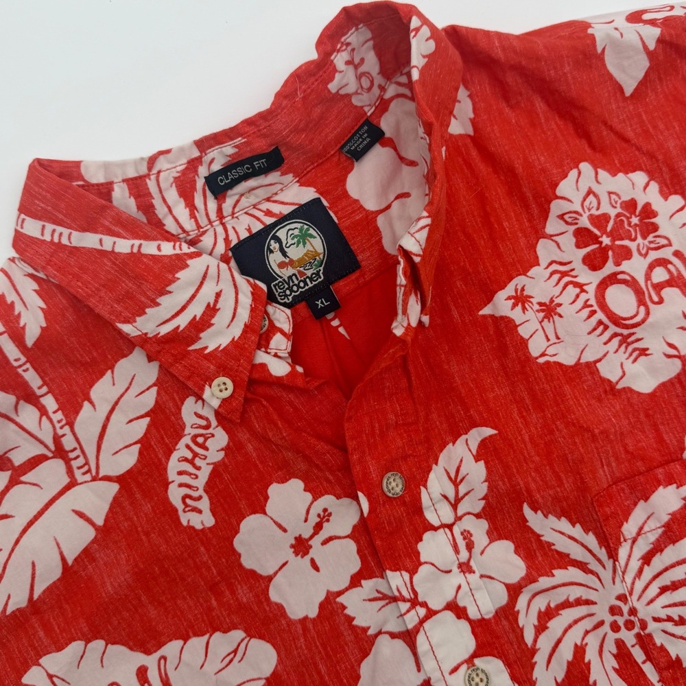 Reyn Spooner Mens XL Classic Fit Hawaiian Shirt Red White Island Print Cotton